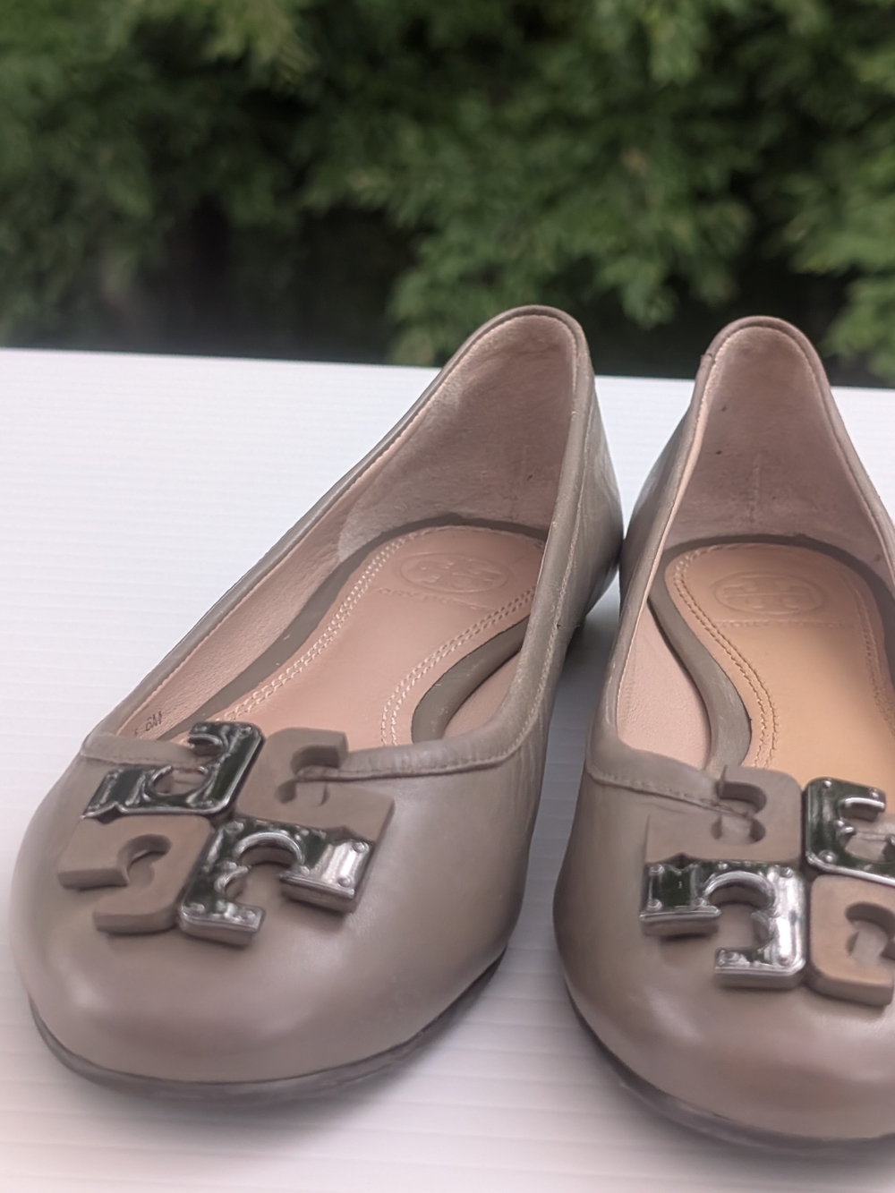 Tory Burch Taupe Logo Ballerina Flats